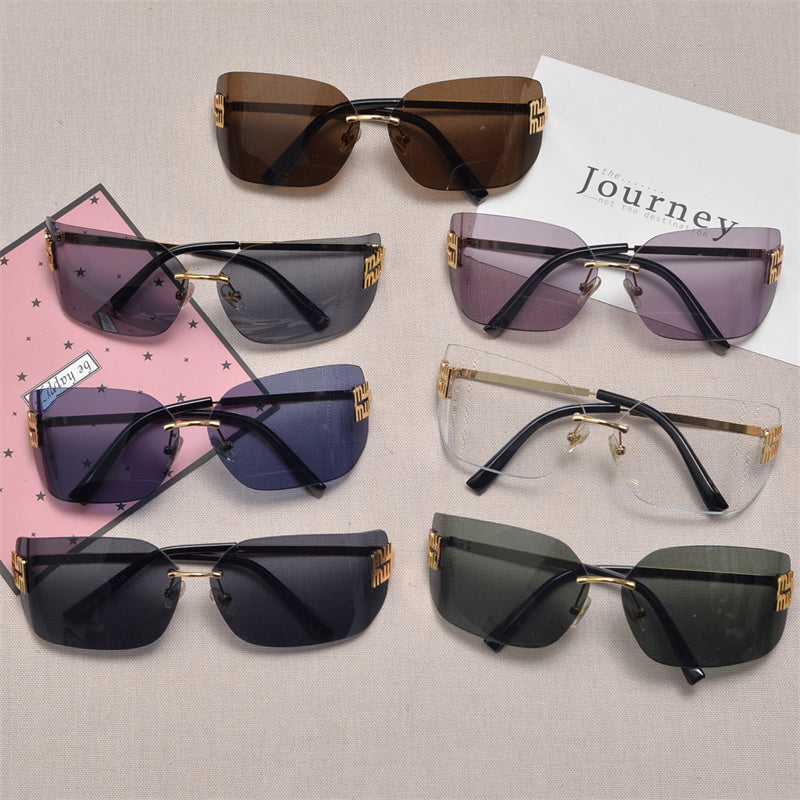 Rimless Gold-Tone Shield Sunglasses