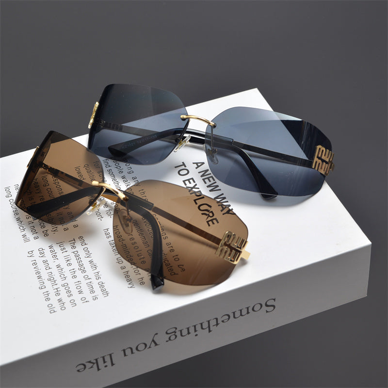 Rimless Gold-Tone Shield Sunglasses