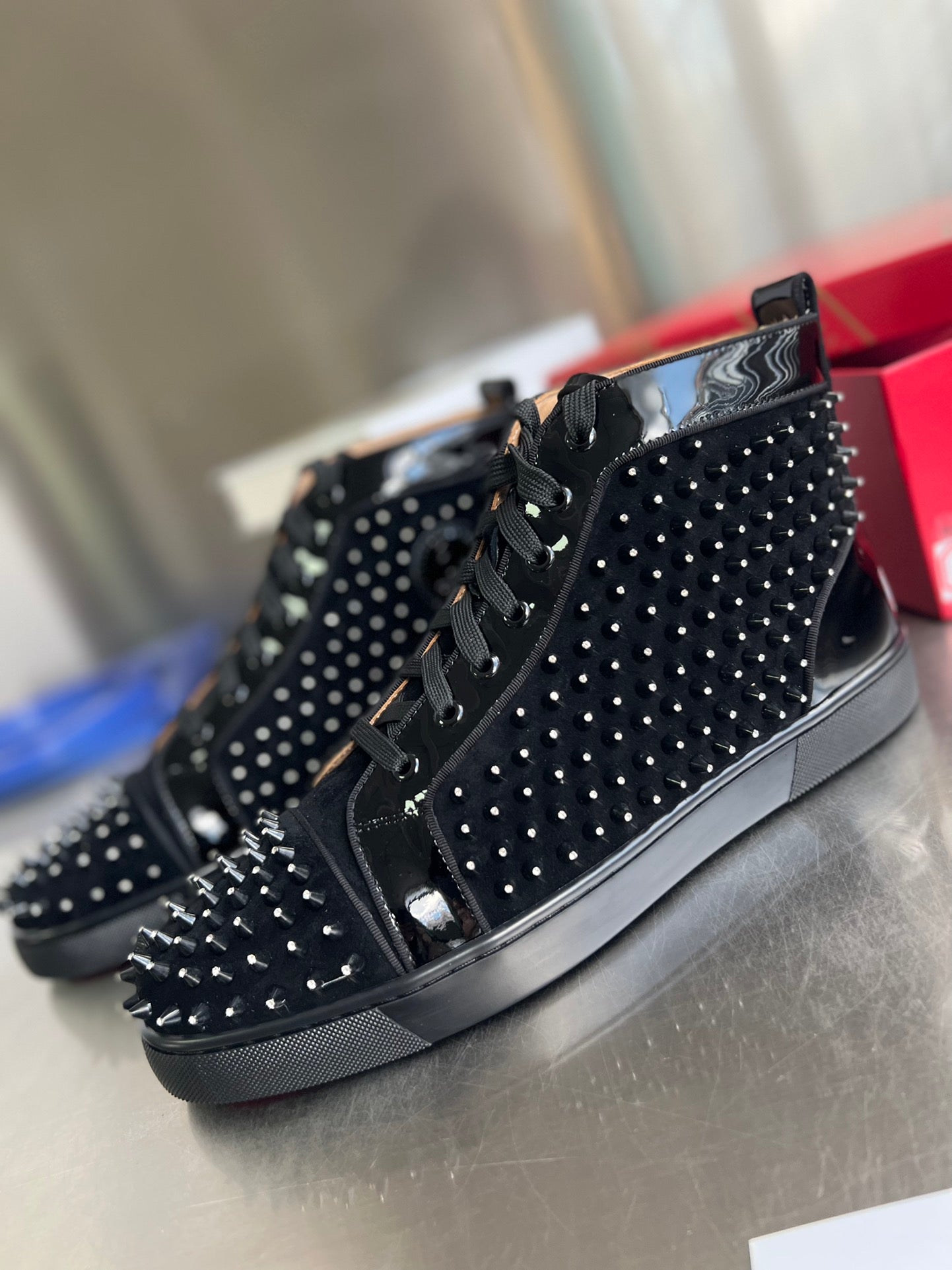 High-Top Black Diamond Studded Sneakers